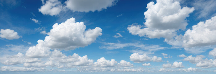 blue sky background with clouds. wide web banner. Blue sky and white clouds floated in the sky on a...