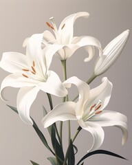 Minimalist lily flower with a monochromatic, clean color scheme and geometric shapes for the petals and leaves, a modern and sleek atmosphere.