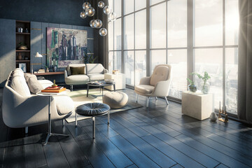Furnishing Inside a Modern Style Panorama Apartment - 3D Visualization