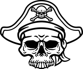 A pirate skull and crossbones jolly roger grim reaper cartoon wearing captain a hat and eye patch