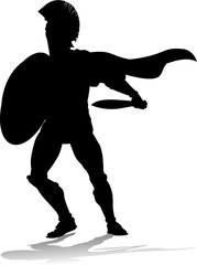 A Spartan or Trojan ancient Greek hoplite warrior silhouette. Could also be a Roman gladiator.