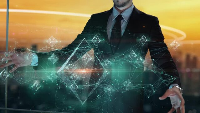 Businessman with Kubernetes-native infrastructure hologram concept