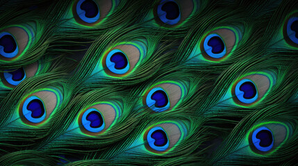 Obraz premium Background from peacock feathers. Background of many beautiful peacock feathers for design. Close-up.