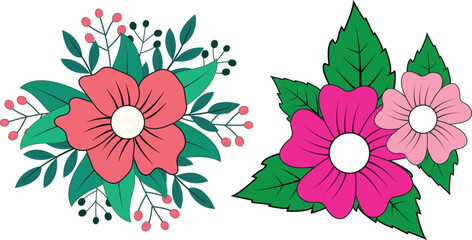 Set of  Spring flower collection vector illustrations stickers design 
