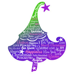 Silhouette of Christmas tree with wishes. Greeting calligraphy card. Vector New Year illustration for t-shirts, mugs, cards, bags, etc.