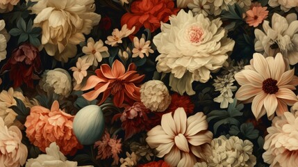 Obraz na płótnie Canvas Vintage botanical flower seamless wallpaper, vintage pattern for floral print digital background, texture