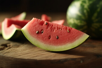 a slice of fresh watermelon on the table