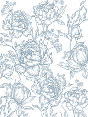 Graphic card with peony and leaves. Illustration - 688998143