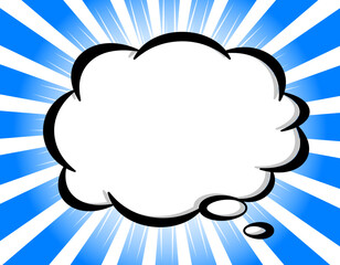 青色の集中線とモコモコの吹き出し