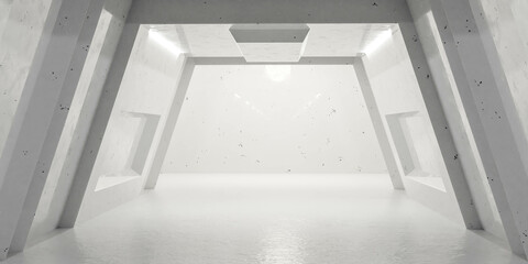 An Empty Room with White Ceiling and Walls 3d render illustration