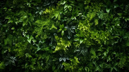Fototapeta na wymiar Plant wall, natural green wallpaper and background,vertical garden, lihgt warm from morning .
