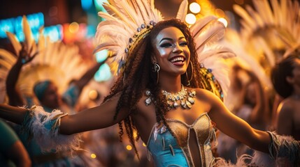 Rio Carnival Elegance: Beautiful Dancers in Feathered Outfits