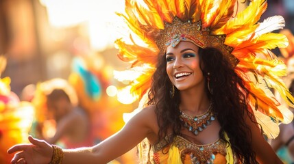 Fototapeta premium Rio Carnival Elegance: Beautiful Dancers in Feathered Outfits