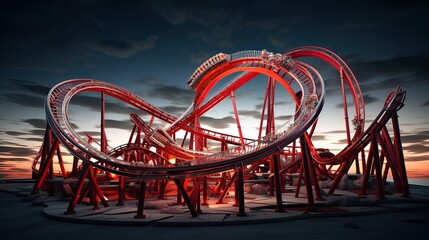 High-speed, excitement, roller coaster offering thrills, amusement park excitement, adrenaline rush, exhilarating ride. Generated by AI. - obrazy, fototapety, plakaty