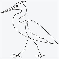 One line hand drawn heron outline vector illustration art