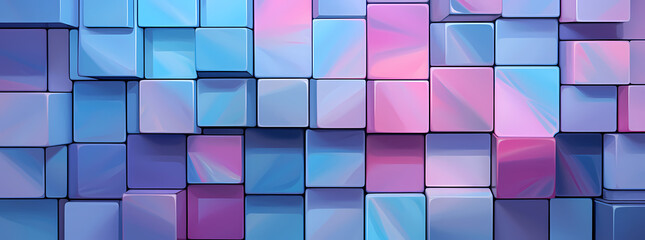 abstract squares on a background with blue and pink colors, in the style of blocky, light purple, glossy finish, modular sculpture, texture-rich surfaces, texture-based, colorful cubist