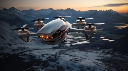 Innovative, modern drone, controlled hover, cutting-edge maneuvering, aerial technology, technological advancement. Generated by AI. - obrazy, fototapety, plakaty