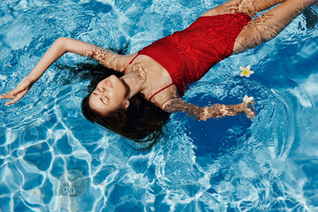Bikini woman female summer pool water