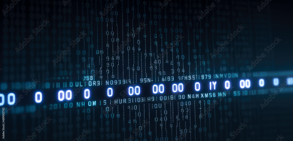 Poster Big data visualization. Digital Abstract binary background. technology speed connect blue background, cyber space information, abstract communication