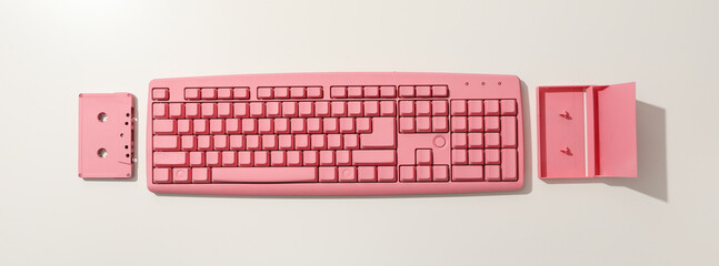 Pink calculator on pink background, space for text