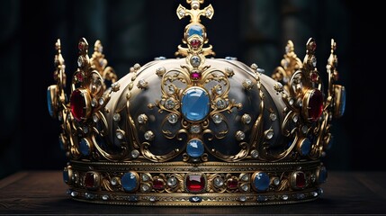 Majestic and splendid, the King's Crown signifies regal sovereignty and elegance. Ornate, adorned with jewels, coronation emblem, ceremonial headwear, symbol of monarchy. Generated by AI.