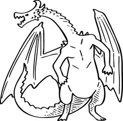 hand drawn dragon illustration.