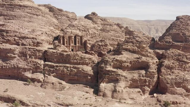 Petra Jordan Monastery Drone Aerial Establishing Middle East History Jordanian Bedouin Wadi Rum Tourists Camels Donkey