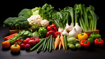 Fresh Vegetables on Black Background, Vibrant Organic Produce for Culinary Creations, Colorful Assortment of Healthy Ingredients for Cooking