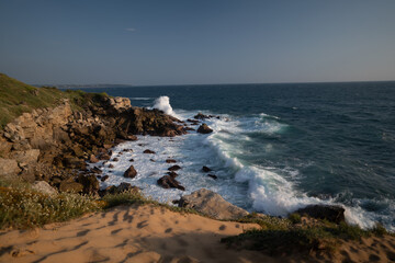 waves crashing on rocks in mexico