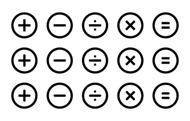 Addition, subtraction, division, multiplication, and equality icon on circle line