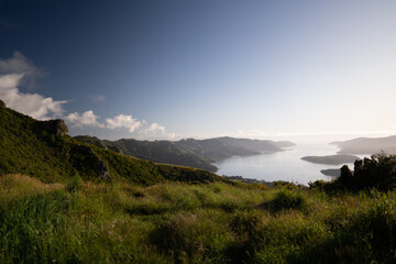 Fototapeta premium aeriel view of mountain top sunrise in new zealand