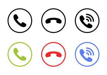 Accept and decline incoming call icon on circle line. Answer, reject, and handset vector - obrazy, fototapety, plakaty
