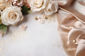 Elegant White Roses with Silk Ribbon on a Luxurious White Background