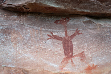 Ancient Cave Painting Depicting Frightened Alien Figure
