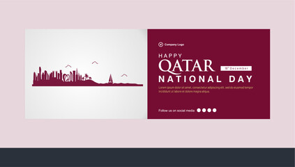 Elegant Qatar National Day Banner with City Skyline, Ribbon and Company Profile. Modern Qatar Vector Illustration