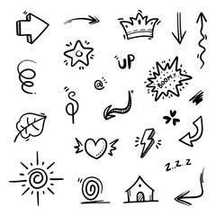 hand drawn abstract thin line doodle icons set in vector illustration