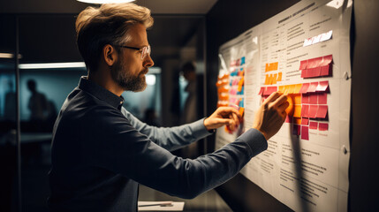 A Project Manager overseeing a project timeline on a board.