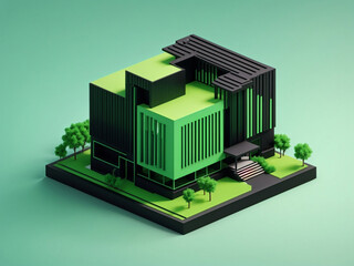 3d rendering isometric building Isolated on gradient background. home and office building.  3d rendering illustration.