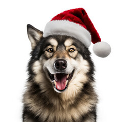 wolf wearing a christmas hat, AI Generative.