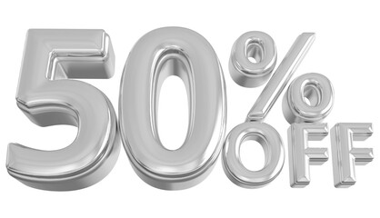 50 percent off sale discount silver - 3d number percent render