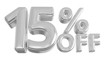 15 percent off sale discount silver - 3d number percent render
