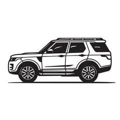 SUV in cartoon, doodle style. Isolated 2d vector illustration in logo, icon style, Eps 10, black and white. AI Generative