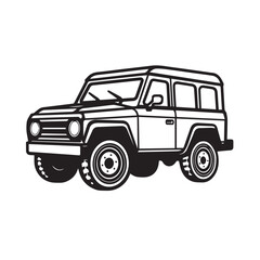 SUV in cartoon, doodle style. Isolated 2d vector illustration in logo, icon style, Eps 10, black and white. AI Generative