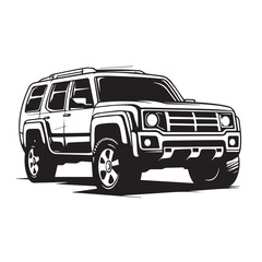 SUV in cartoon, doodle style. Isolated 2d vector illustration in logo, icon style, Eps 10, black and white. AI Generative