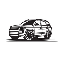 SUV in cartoon, doodle style. Isolated 2d vector illustration in logo, icon style, Eps 10, black and white. AI Generative