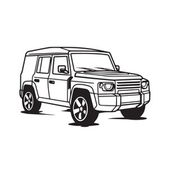 SUV in cartoon, doodle style. Isolated 2d vector illustration in logo, icon style, Eps 10, black and white. AI Generative