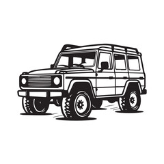 SUV in cartoon, doodle style. Isolated 2d vector illustration in logo, icon style, Eps 10, black and white. AI Generative