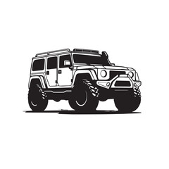 SUV in cartoon, doodle style. Isolated 2d vector illustration in logo, icon style, Eps 10, black and white. AI Generative