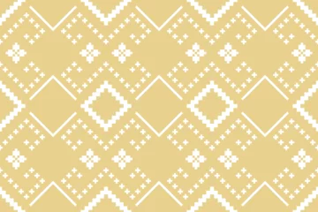 Fotobehang Yellow vintages cross stitch traditional ethnic pattern paisley flower Ikat background abstract Aztec African Indonesian Indian seamless pattern for fabric print cloth dress carpet curtains and sarong © Happy.Panda789