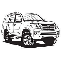SUV in cartoon, doodle style. Isolated 2d vector illustration in logo, icon style, Eps 10, black and white. AI Generative